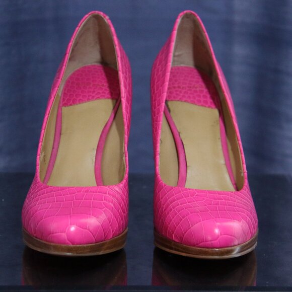 Nine West Hot Pink Snake Skin Textured Platform Heels 8.5 - Picture 1 of 4